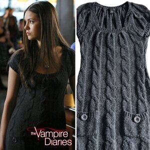 Gray Cable Knit Wool Blend Sweater Dress ASO Elena Gilbert